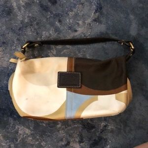 Coach purse: small, brown and tan, scarf material